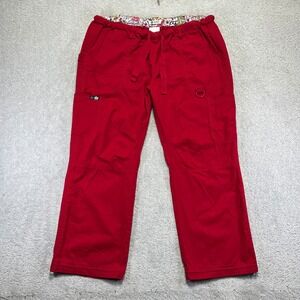 Koi Lindsey 701-P Red Scrub Pants Womens XL Petite Cargo Drawstring Nursing Care